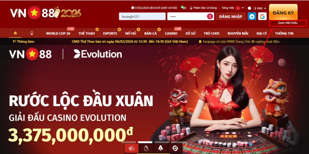lỗi đăng nhập VN88